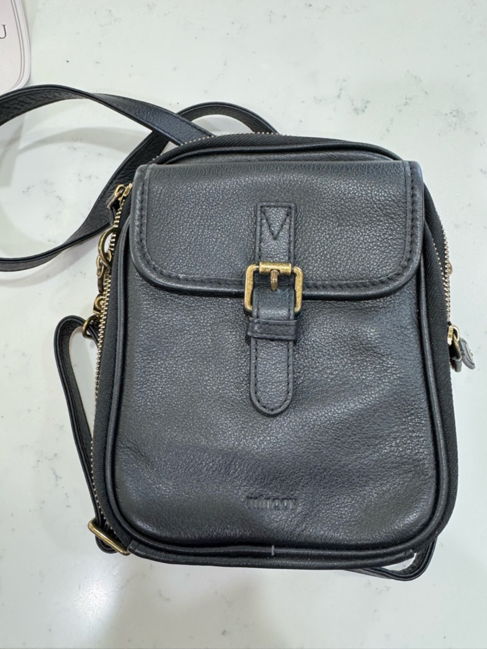 Minooy Naya Black Genuine Leather Crossbody Bag multi pockets 2.0L - Picture 2 of 8